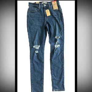 Levi's 721 High Rise Skinny‎ Jeans Womens 29 X 30 Medium Blue Denim Distressed 8